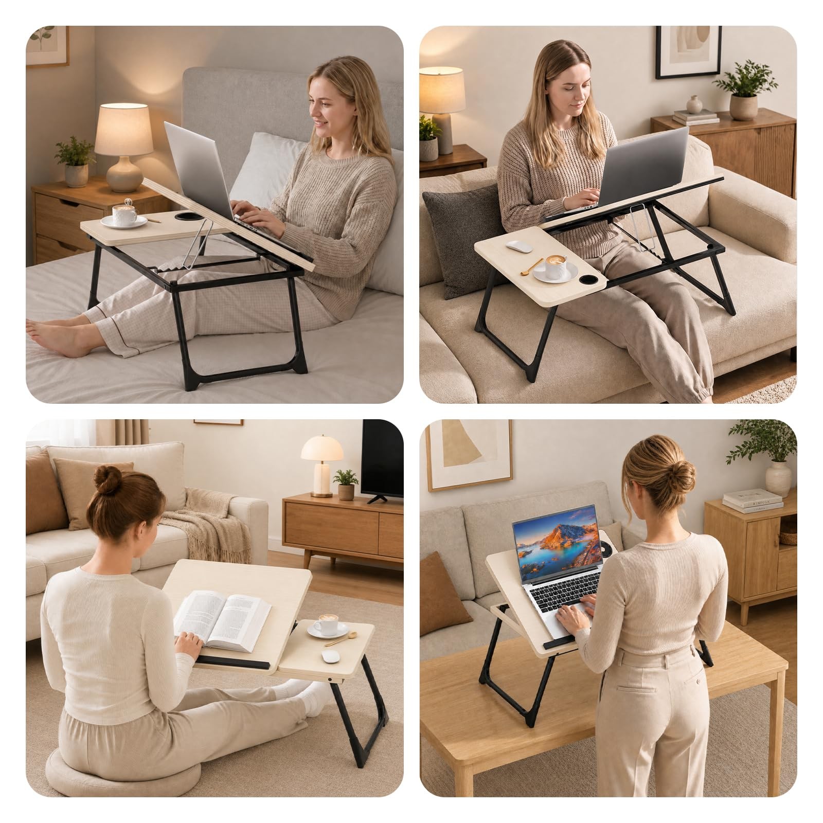 Laptop Bed Desk, 5Angle Adjustable Bed Laptop Table with Cup Holder