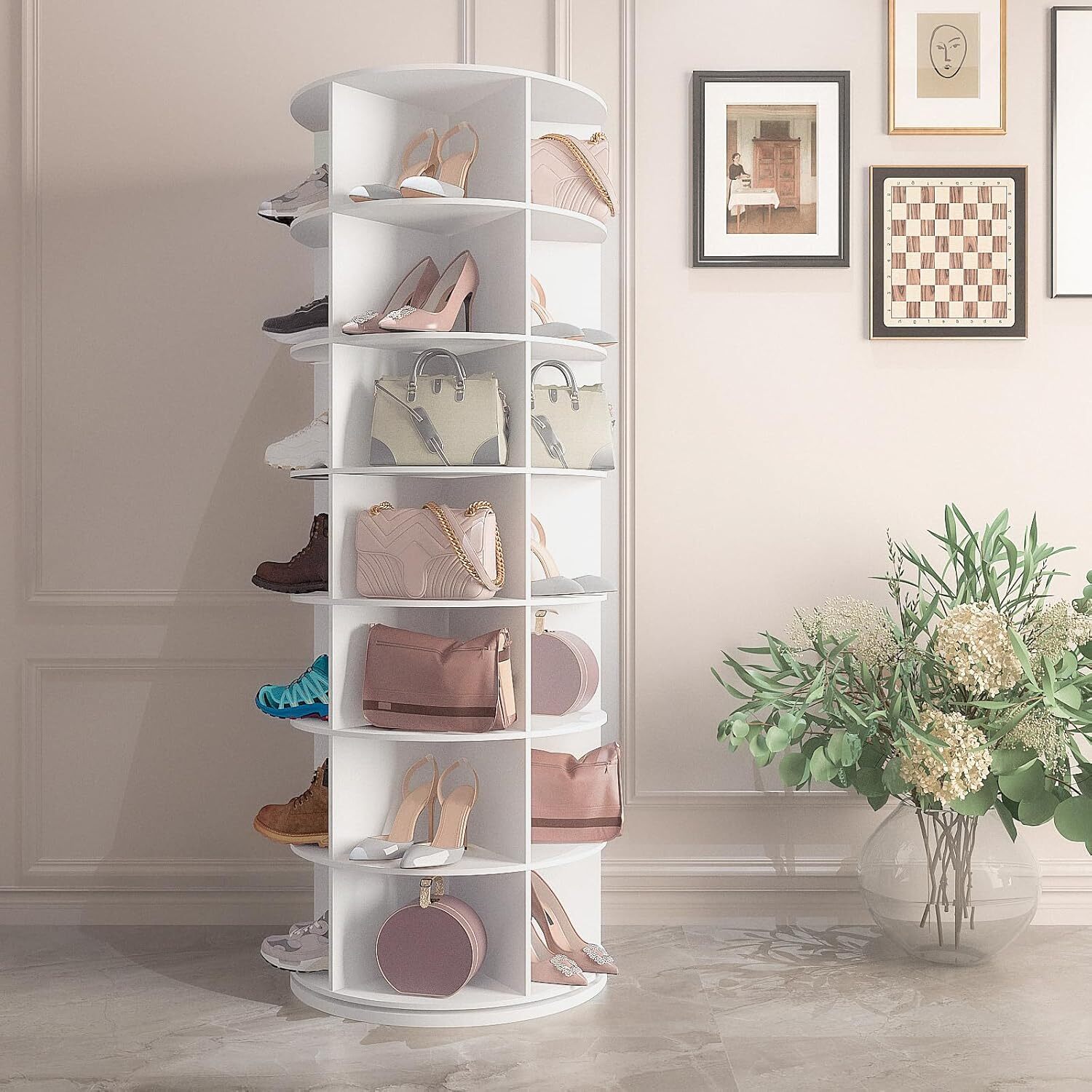 7 Tier Rotating Shoe Rack Tower 360, 5 Grids Per Layer Shoe Storage Cabinet