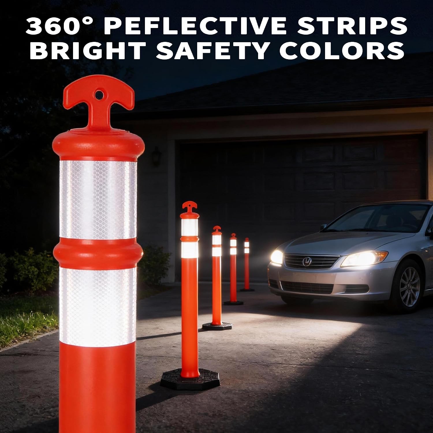 6Pack 42 Inch Delineator Post with Base, Portable Orange Traffic Delineator Post
