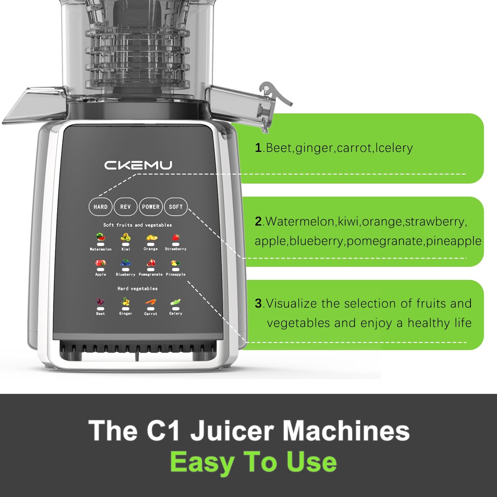 Ckemu Cold Press 5.8 Extra-Wide Feed Max Nutrient Masticating For Whole