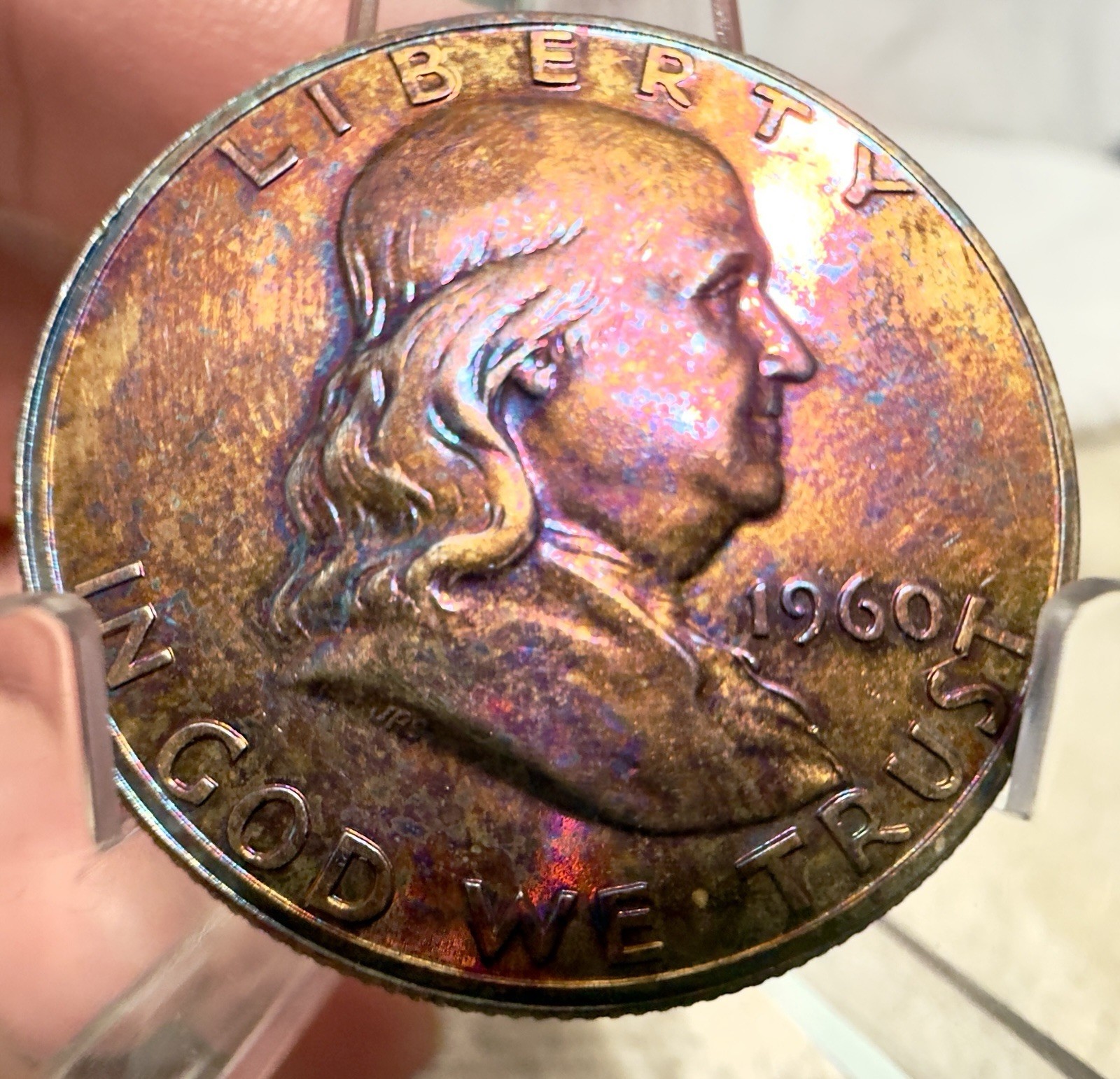 1963 Franklin Half Dollar Pristine Gem Proof Rainbow Toned