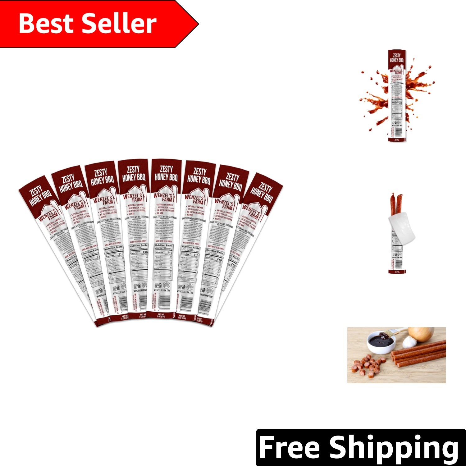 Wenzel’s Farm Zesty Honey BBQ Snack Sticks - 16 Count of High Protein Treats