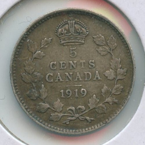 1919 Canada .925 Silver Coin 5 Cents King George V - SR384