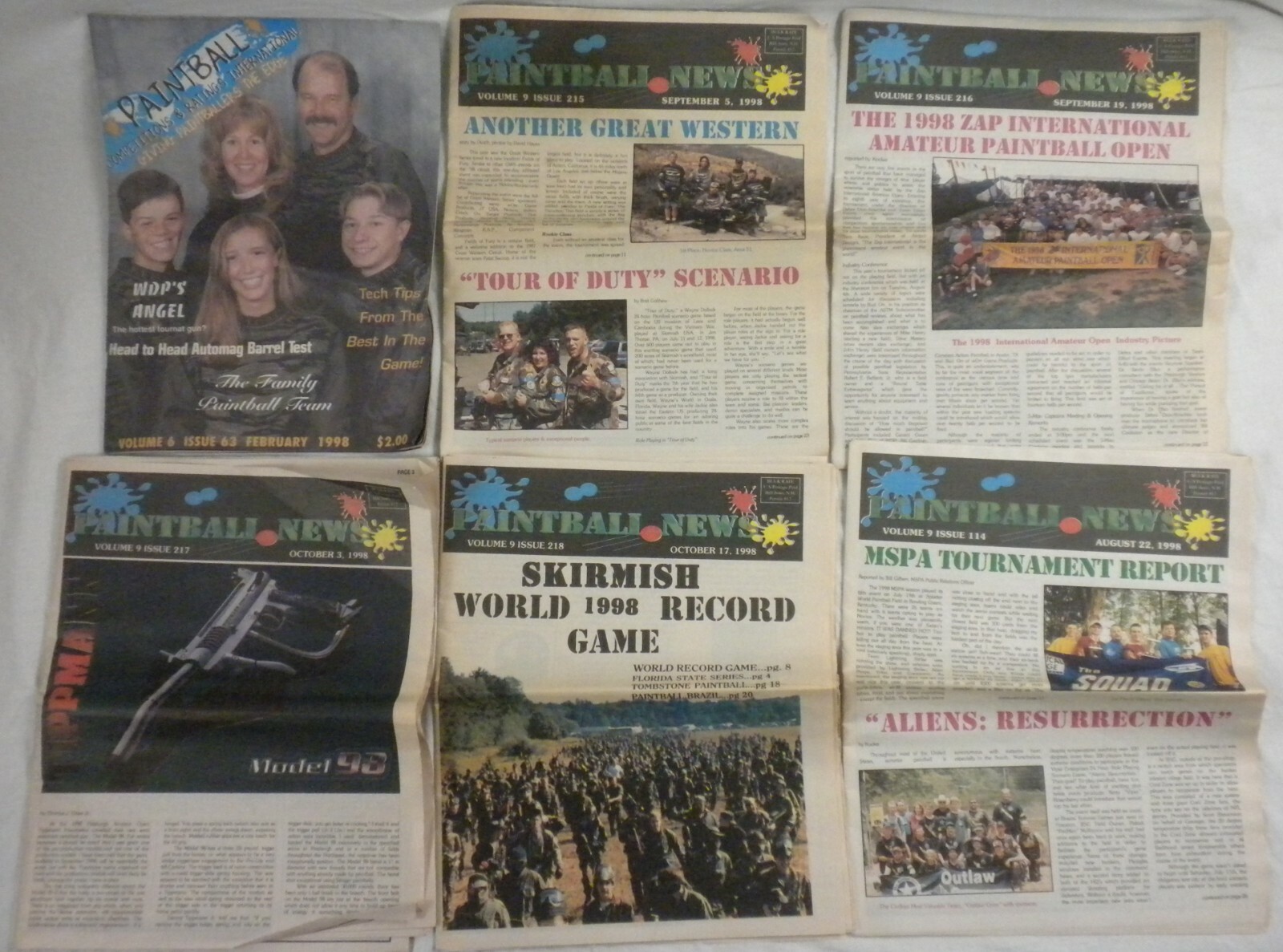 Vintage Paintball Newspaper Magazine 1998, Ads, Pictures, Directory, Lot of 6
