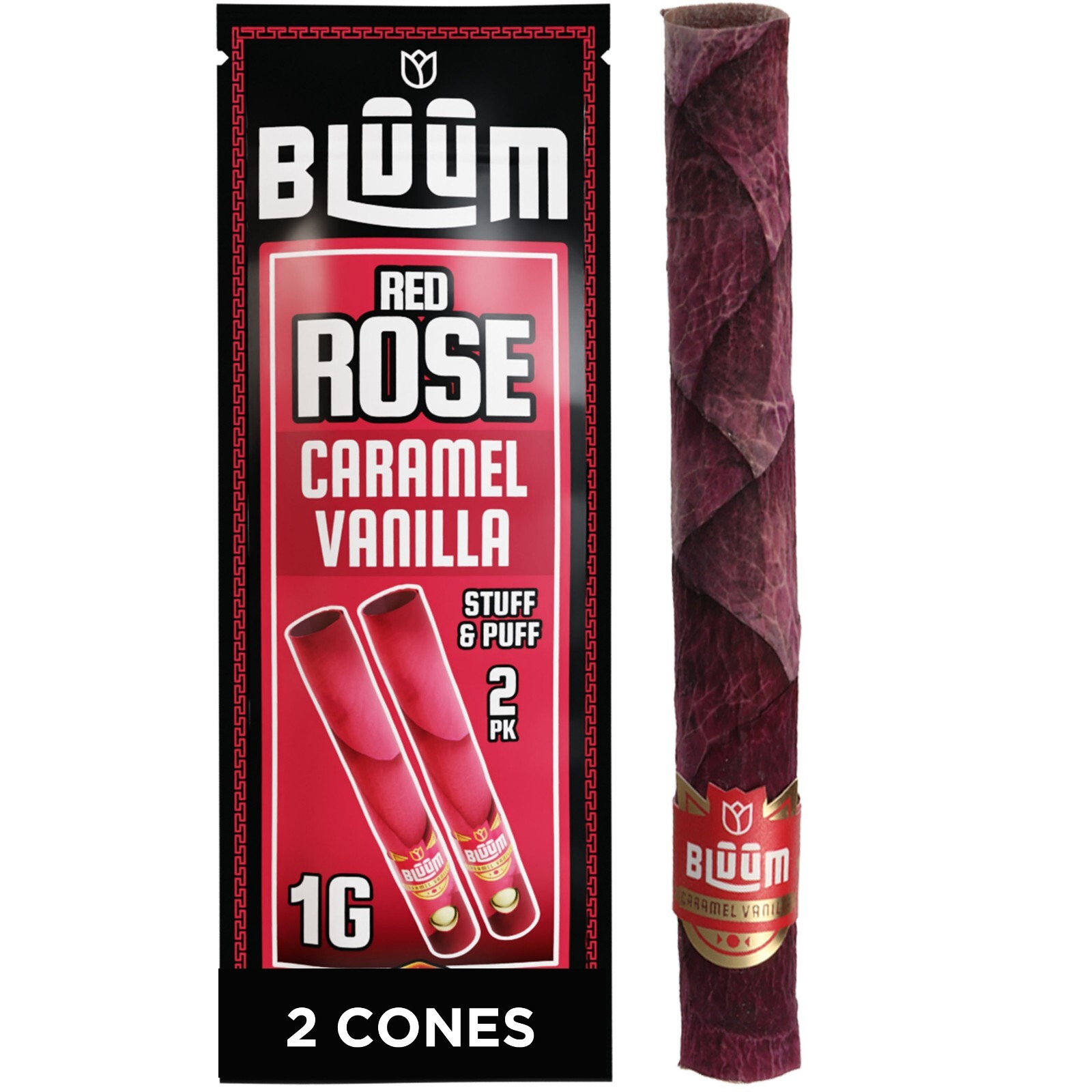 BLUUM | Red Rose Cone | Caramel Vanilla | Flower Petal Prerolled Cone | 2 Rolls