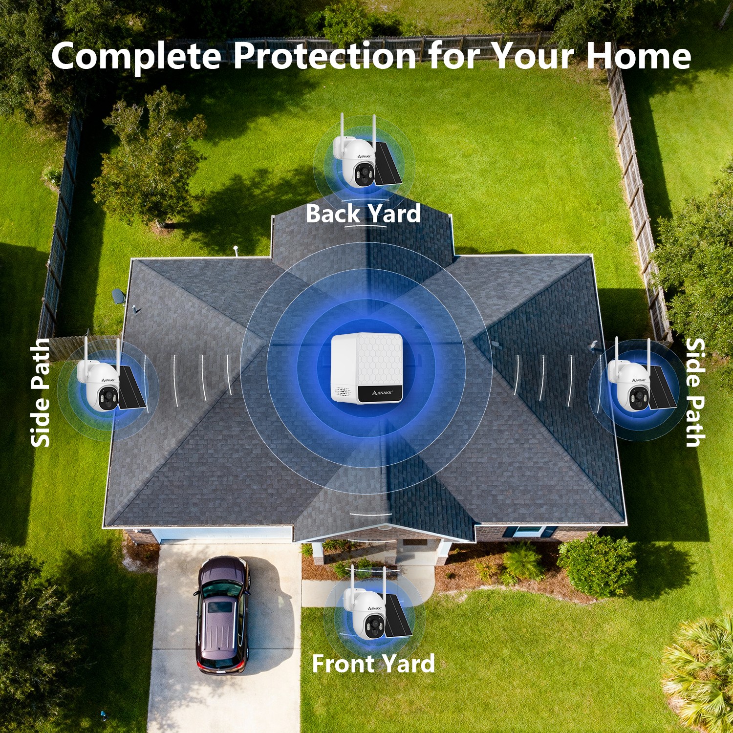 Anakk 4MP WiFi6 Wireless Security Camera System Solar Powered Outdoor PTZ CCTV