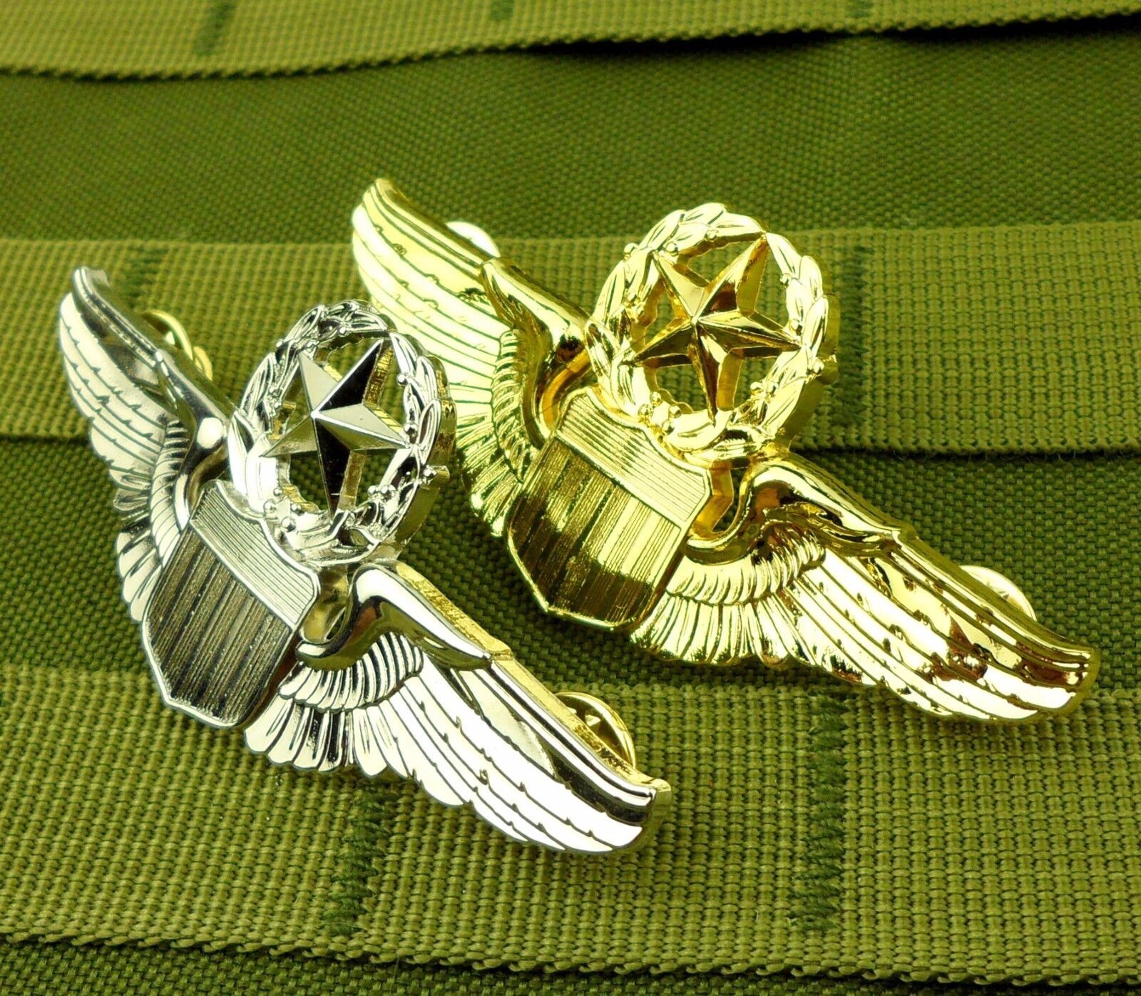 TWO MILITARY USAF MASTER AVIATOR WINGS BADGE WWII US COMMAND PILOT BADGE PIN