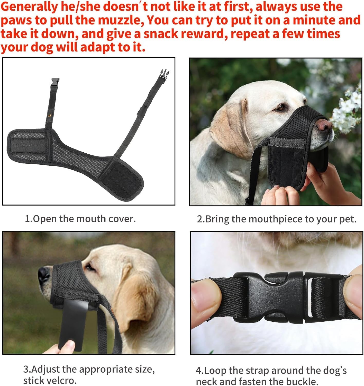 Dog Muzzle Soft Nylon Breathable Adjustable Small Medium Large Pets 4 Colors