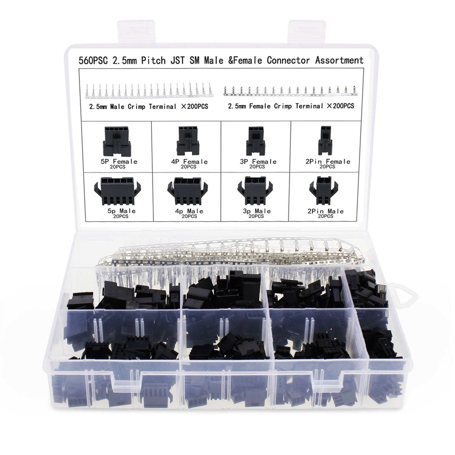 OCR 2.5mm Pitch JST SM Connector 2 3 4 5 Pin Male/ Female Housing Plug Black