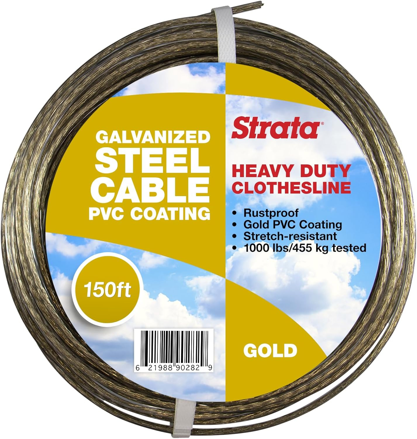 150 Feet Clothesline Outdoor Heavy Duty Galvanized Wire Steel Cable, Gold PVC Co