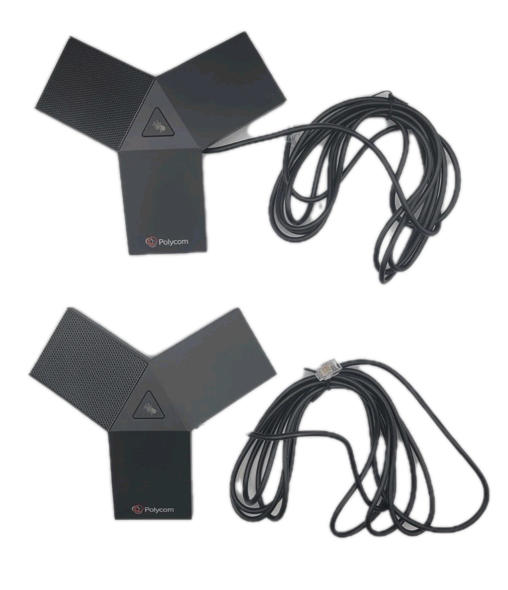 Lot of 2 Polycom Realpresence 2201-69085-001 Expansion Microphones W/ RJ-11 Cord