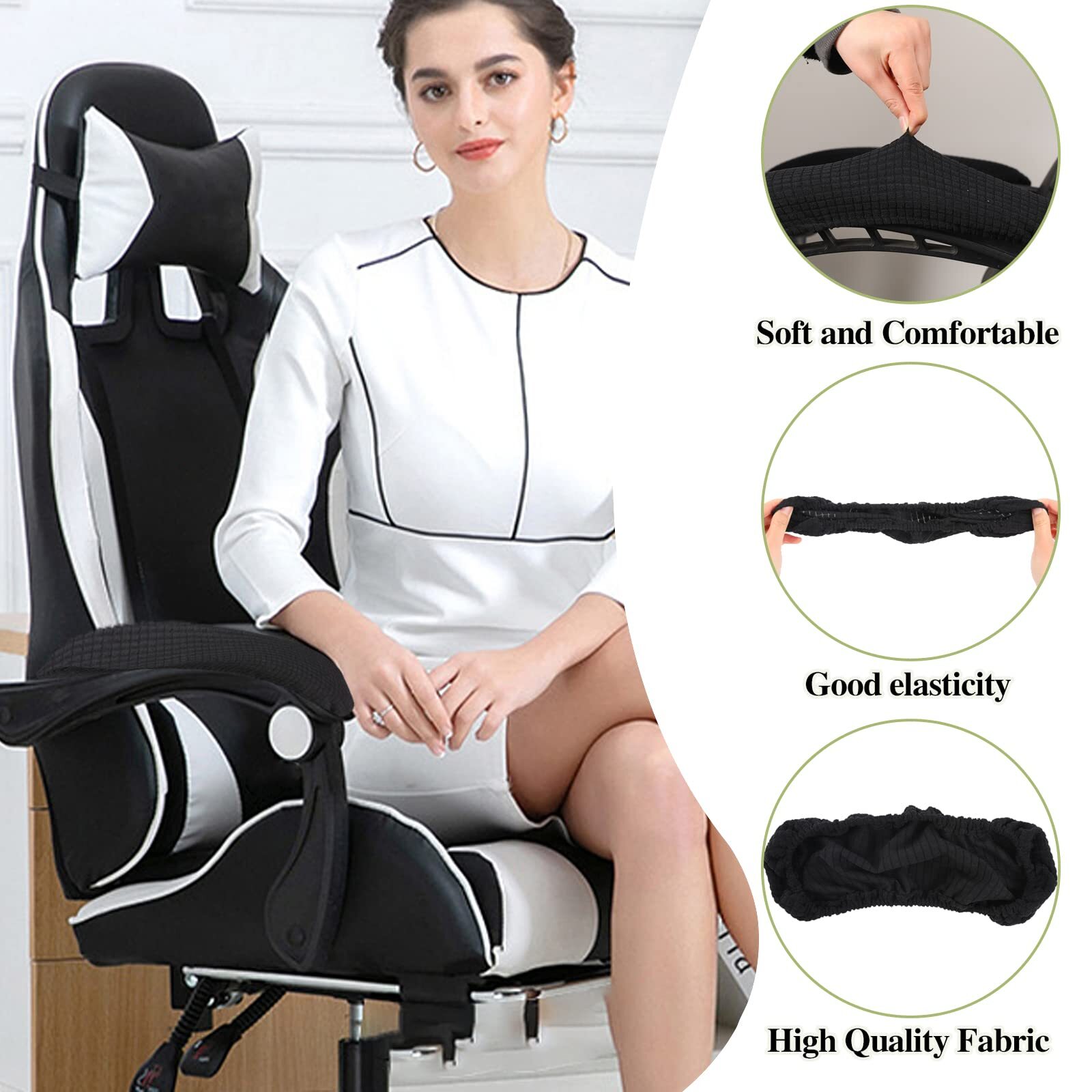 Office Chair Armrest Covers, 2Pcs Office Removable Arm Rest Covering, Elastic