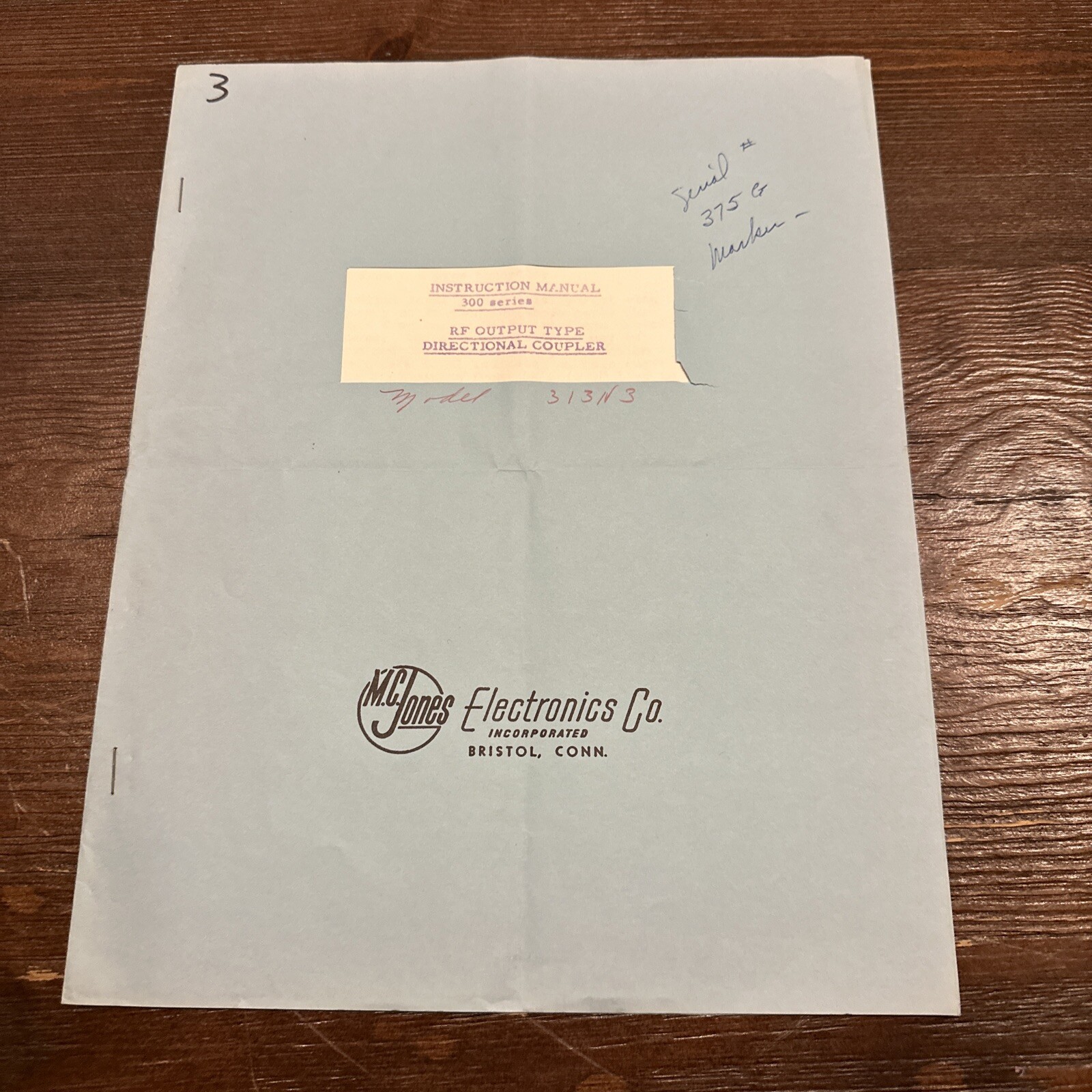 M.C. Jones Electronics 300 Series RF Output Type Directional Coupler Instruction