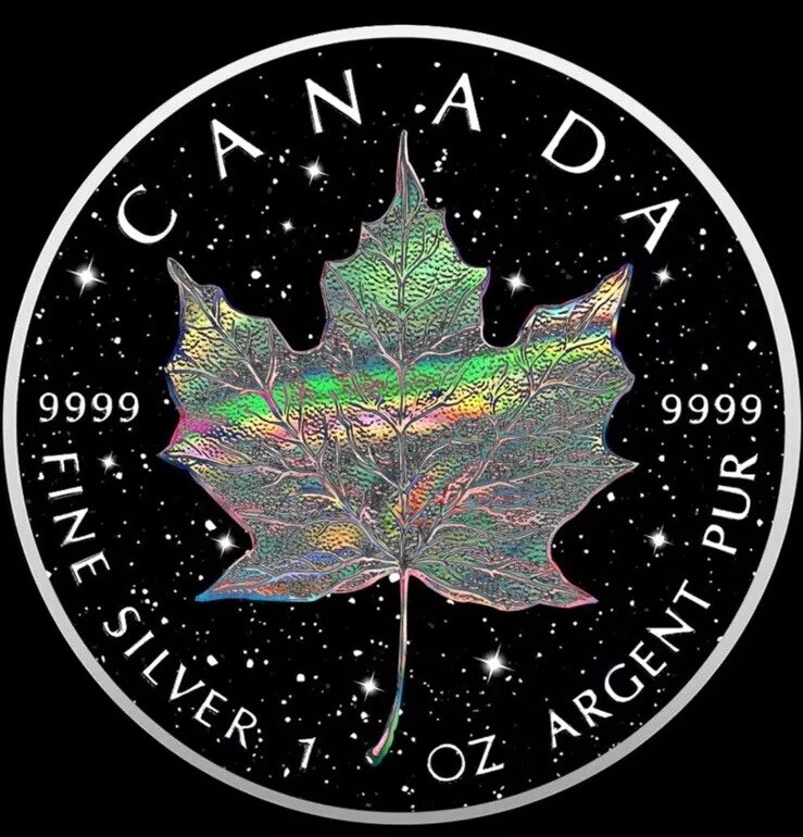 🇺🇸 HOLO DIAMOND DUST Maple Leaf 1oz Silver Coin 5$ Canada  2025 🇨🇦