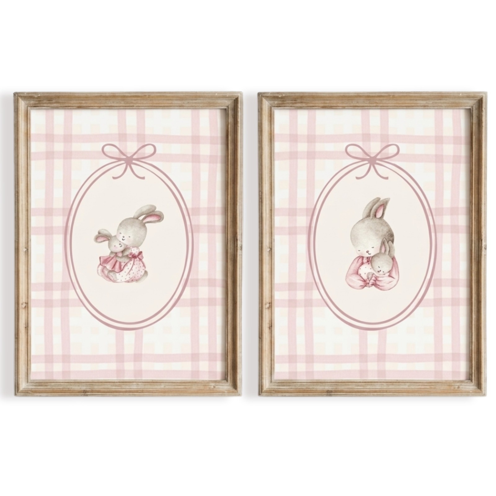 Set of 2 Bunny Nursery Wall Art Printable, Baby Girl Room Decor,Digital Download