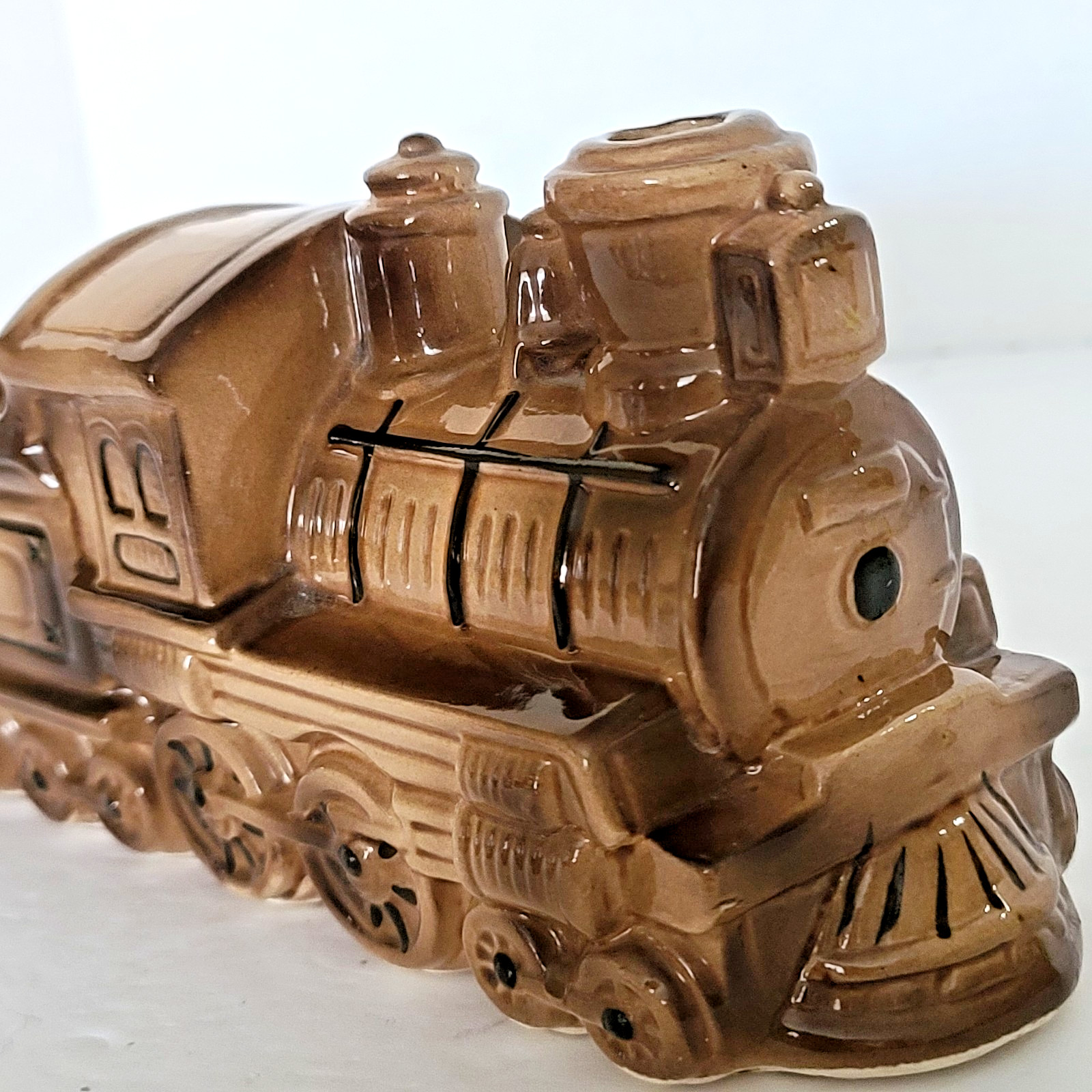 Vintage Locomotive Train Ceramic Planter Engine Mid Century Brown 8"