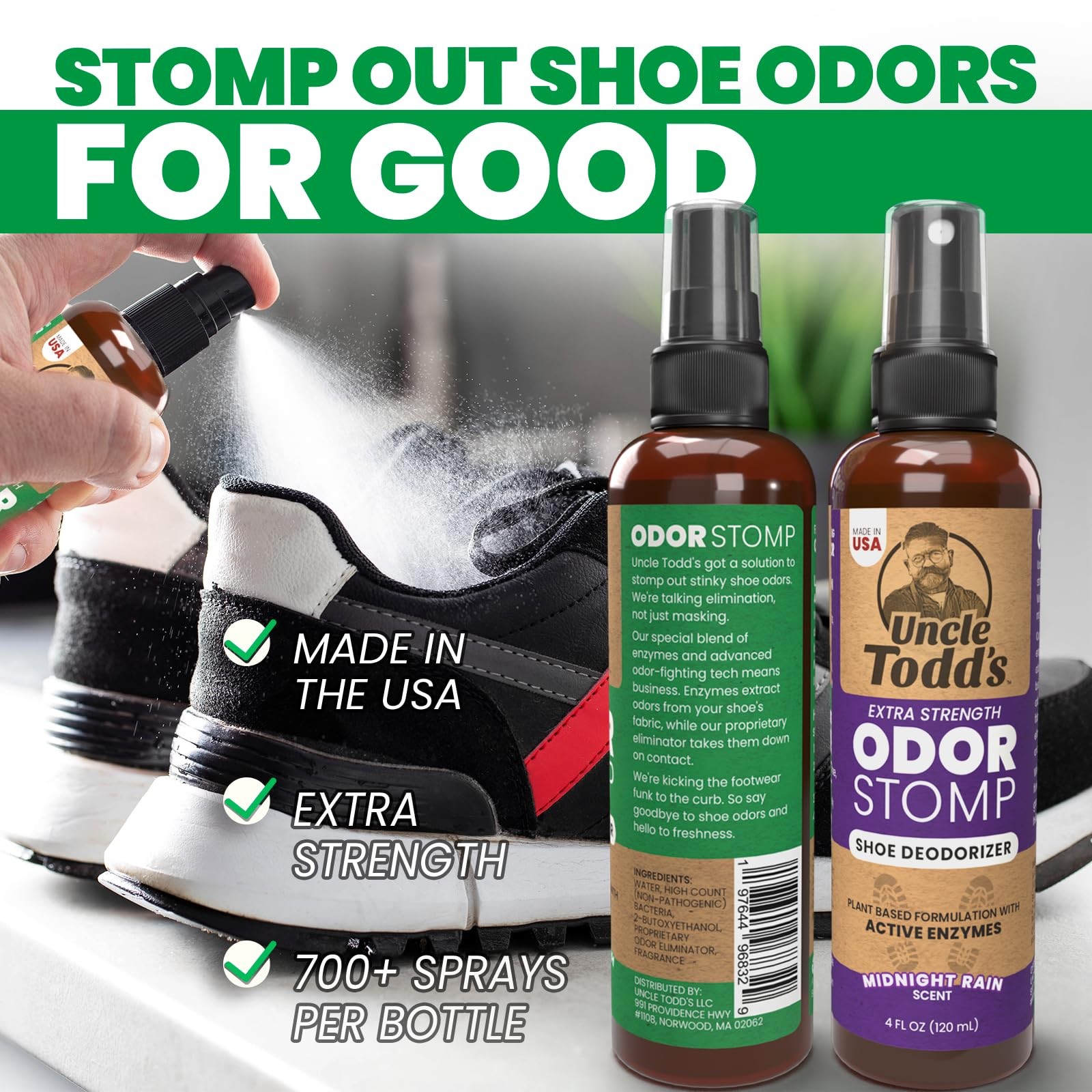 Odor Stomp Shoe Deodorizer 2Pack Proven & Powerful Enzyme Shoe Spray for Odo...