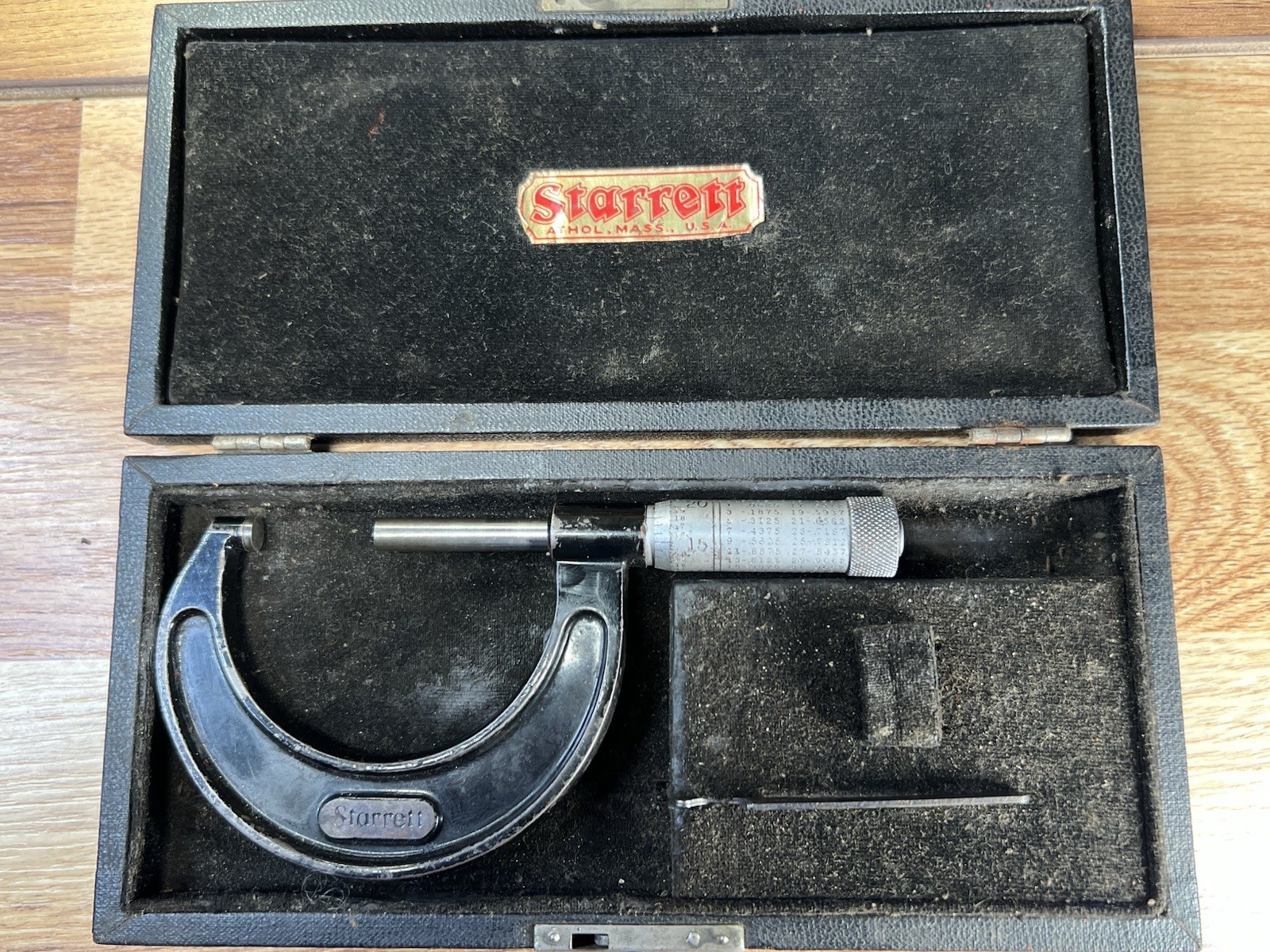 VTG Starrett Micrometer 1” 436 2” Made in the USA the L S Starrett Co. Case