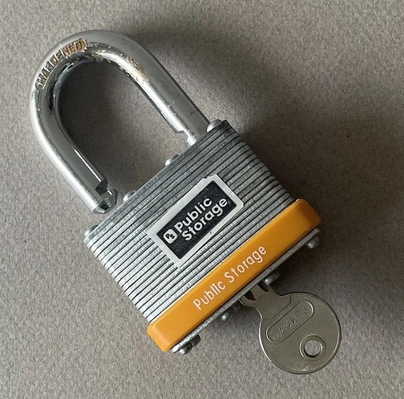 Vintage Hardened Steel Padlock One Key 3" x 2" x 1" Public Storage Orange Bumper