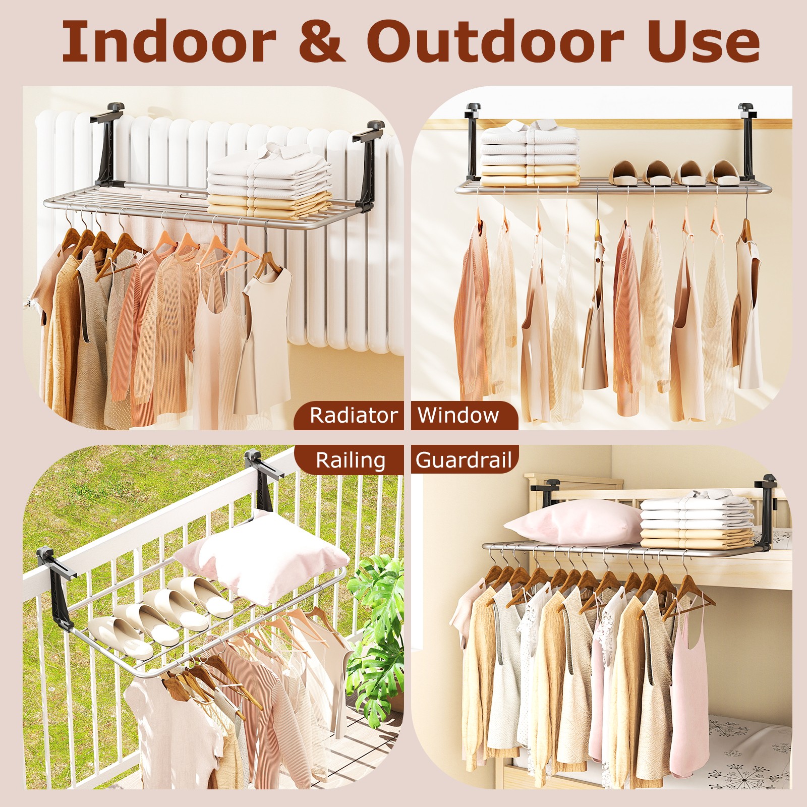 Portable Clothes Drying Rack w/Adjustable & Foldable Brackets Radiator Airer