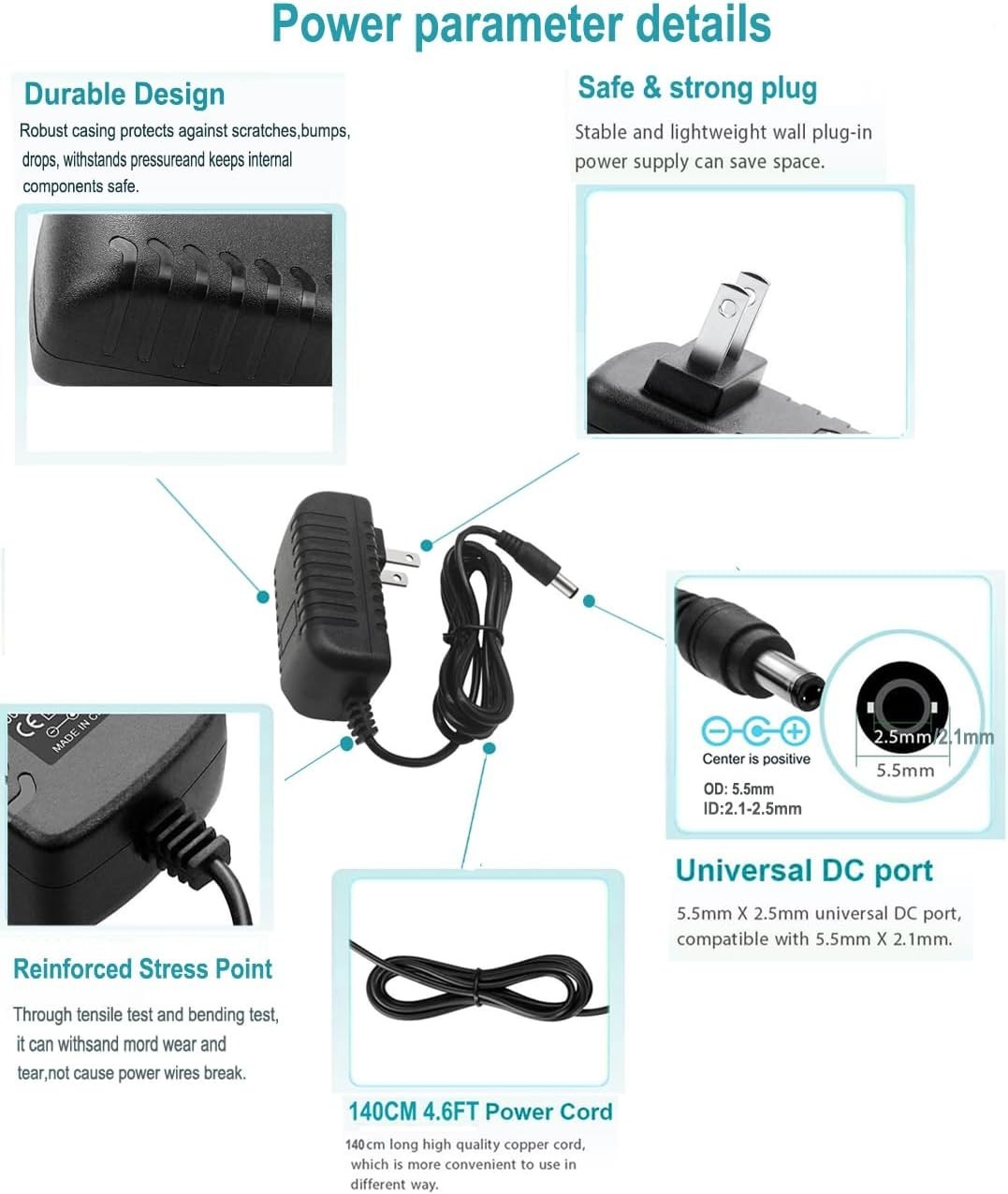 Compact 12V 1.5A Power Adapter for Models and CCTV - Safe Wall Mount Design