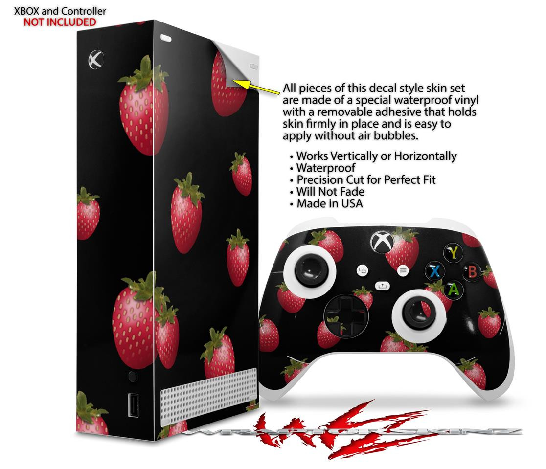 Skin Wrap for XBOX Series S Console Controller Strawberries on Black