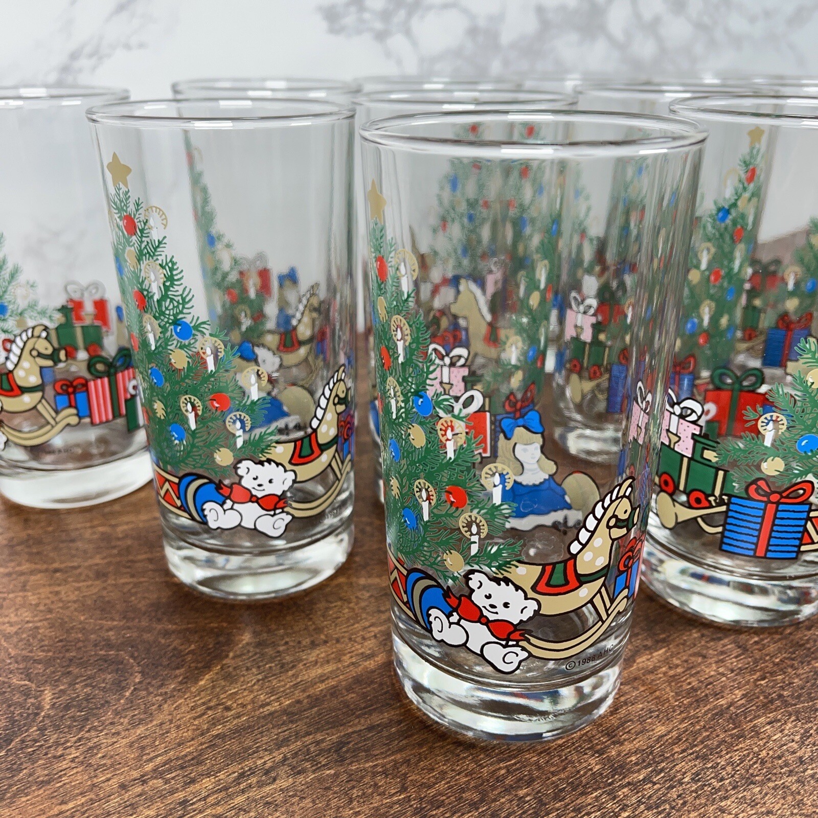 Vintage 1988 AHC Anchor Hocking Holiday Christmas Highball Glasses Set of 12