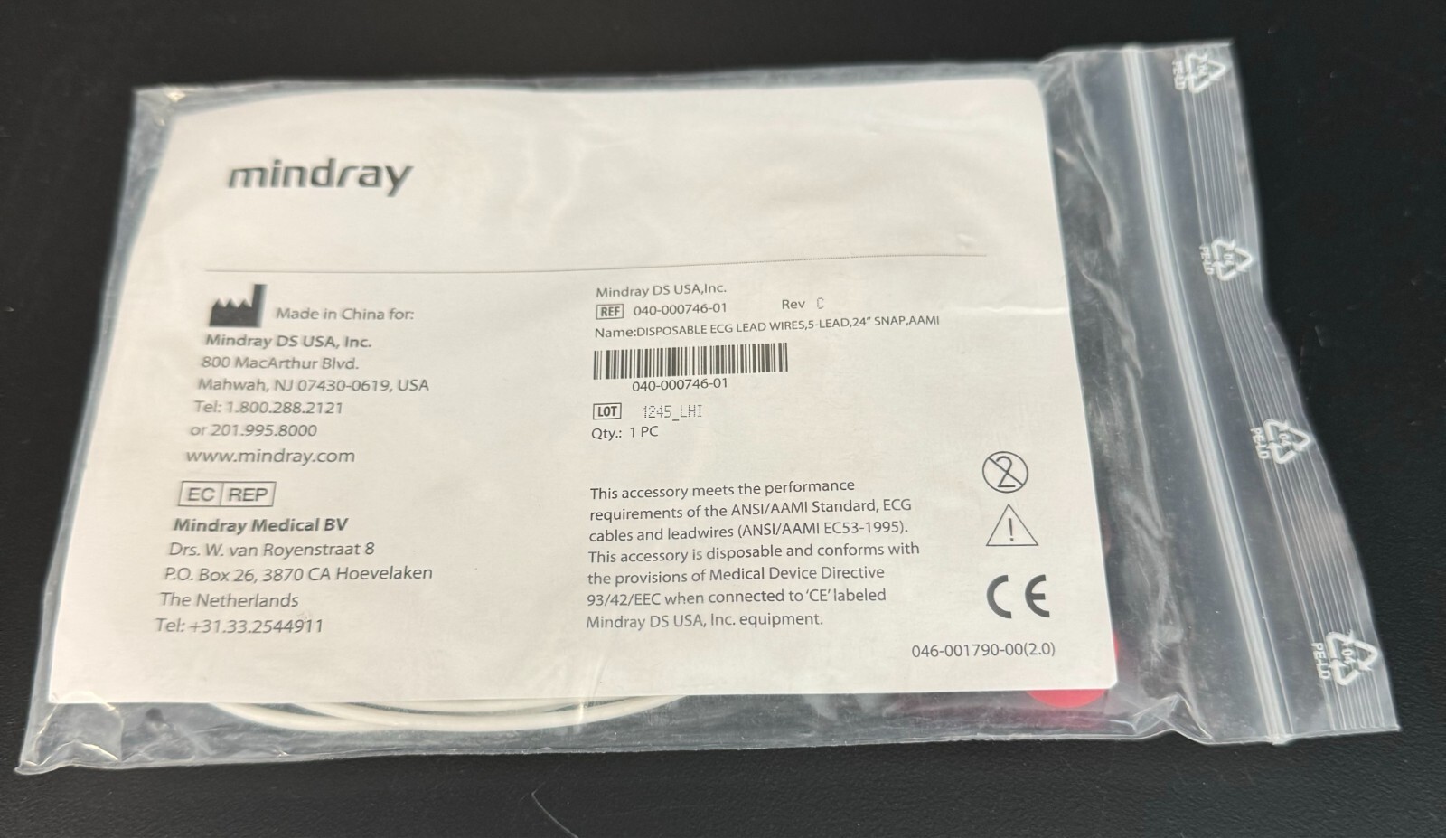 Mindray 040-000746-01 Original ECG Snap 5 Leads - Same Day Shipping