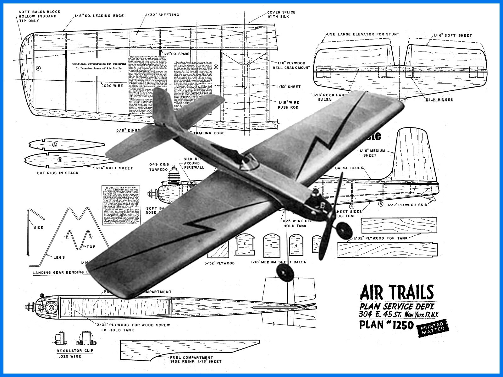 Model Airplane Plans (UC): High Pressure Pete 25" Wingspan ½A Stunt