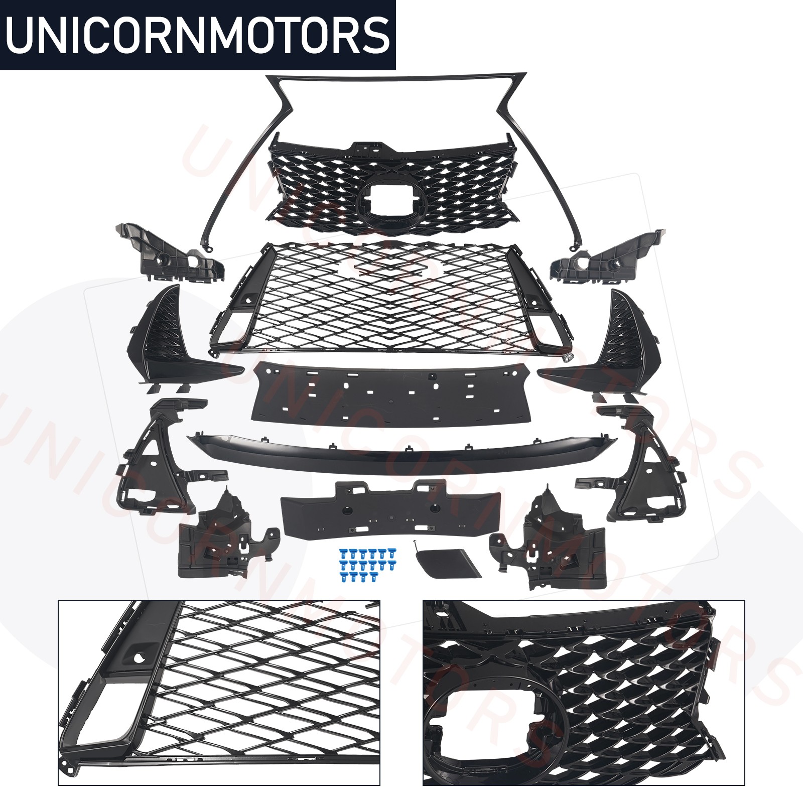 For 2017-2019 Lexus IS200t IS300 IS350 F Sport Front Bumper Grille Kit Gloss BLK