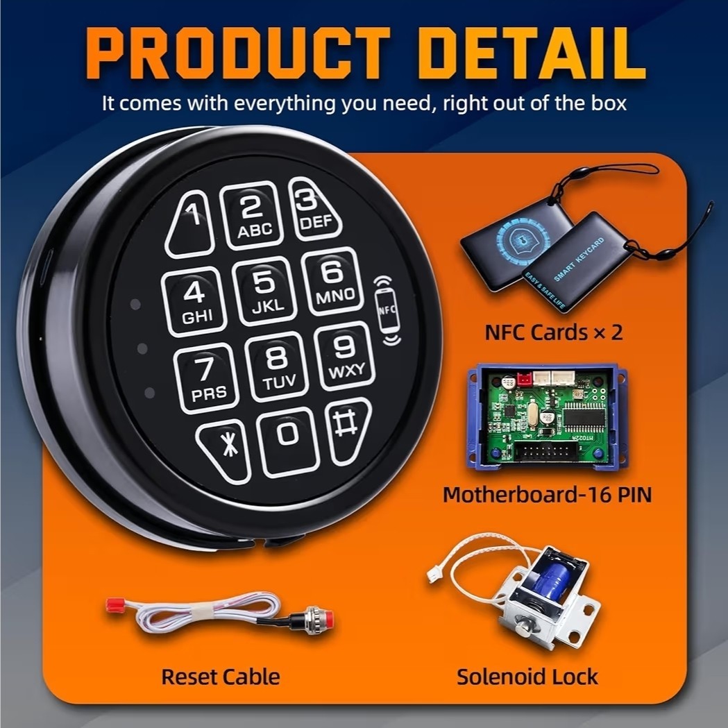NFC Mobile Control Safe Electronic Lock Replacement Keypad Solenoid Lock & 2 Key