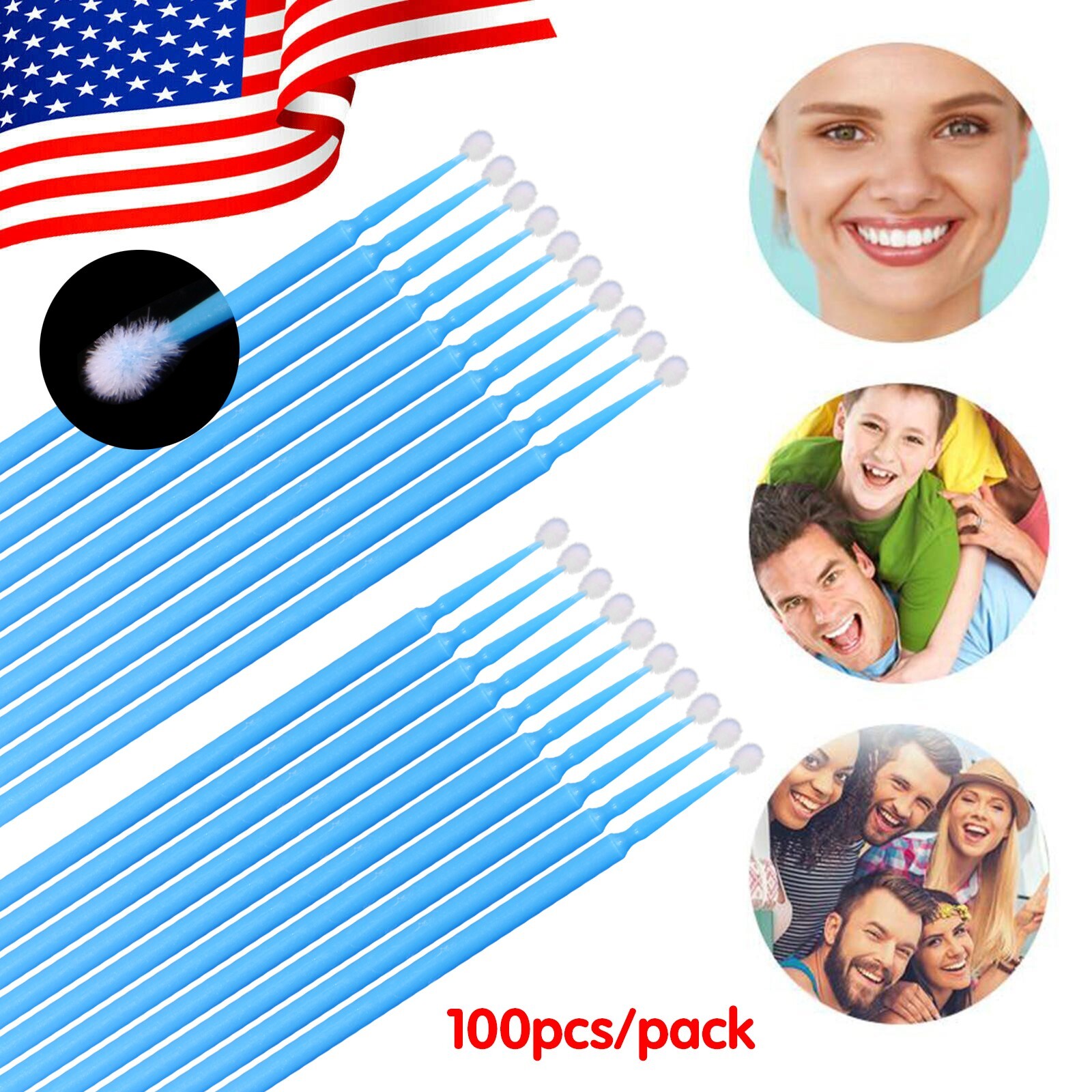100 Pcs Dental Micro Brush Disposable Materials Tooth Applicators Large 2.5mm