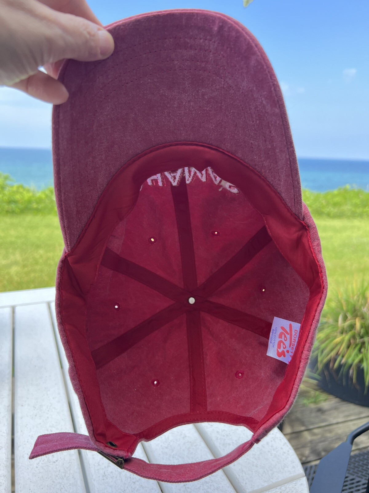 Cap Hat Faded Red Embroidered White w Red 3D outlining BAHAMAS Strapback Adj EUC