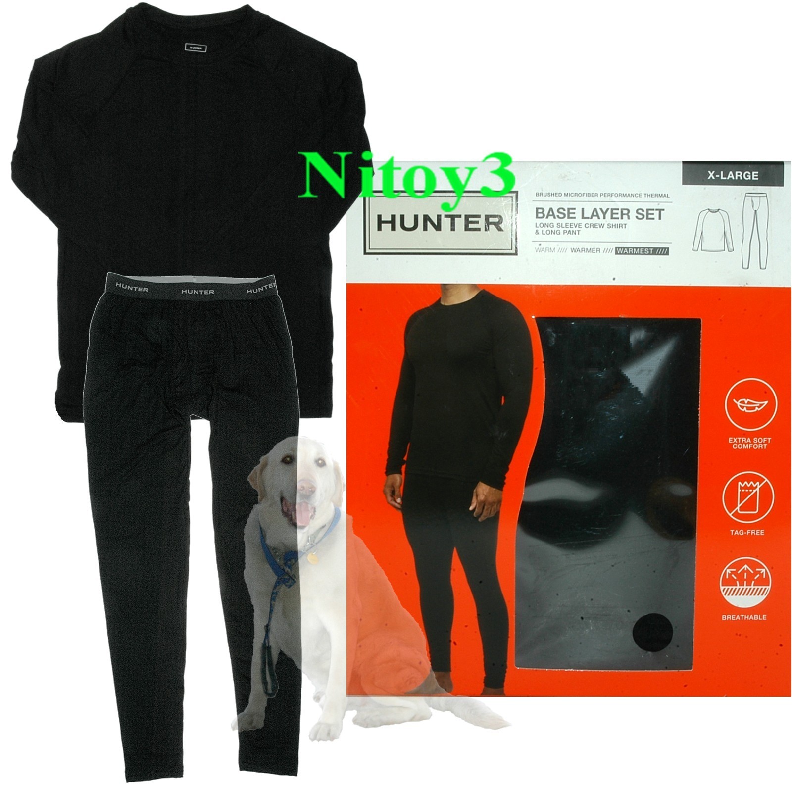 Hunter Performance Thermal Base Layer Long Sleeve-Pants Set-Men  XL