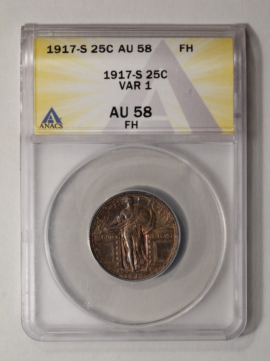 1917-S 25C Type 1 Standing Liberty Quarter ANACS AU58FH