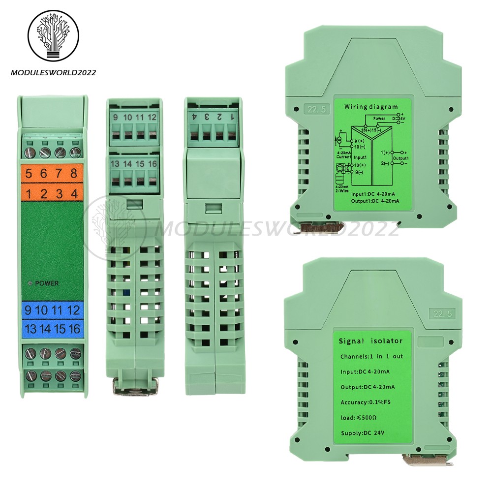 1 IN 2 OUT DC Current Voltage Signal Isolator 4-20mA Analog Signal Transmitter