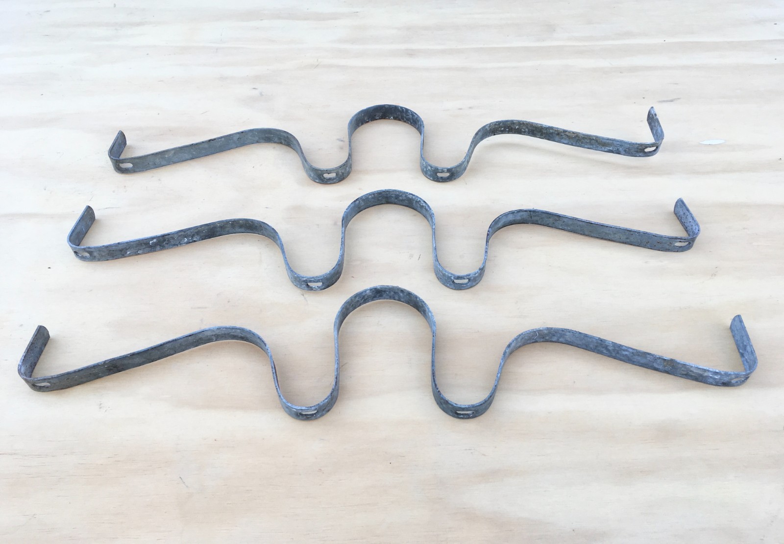 ( 3 ) Vintage Decorative 23” Galvanized Chain Link Fence Gate Scroll Toppers
