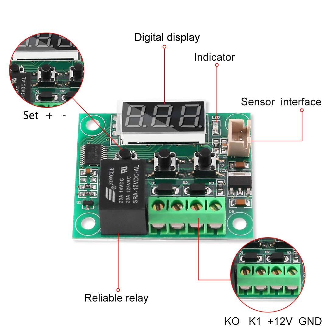 2PC W1209 DC12V Digital Thermostat Temperature Control Switch Sensor With Case