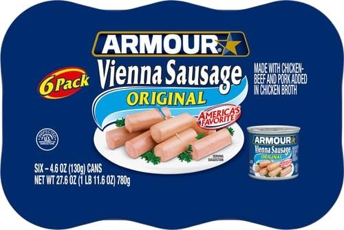 Armour Star Original Flavor Vienna Sausage, Gluten Free, Keto, 4.6 oz (6 Pack)