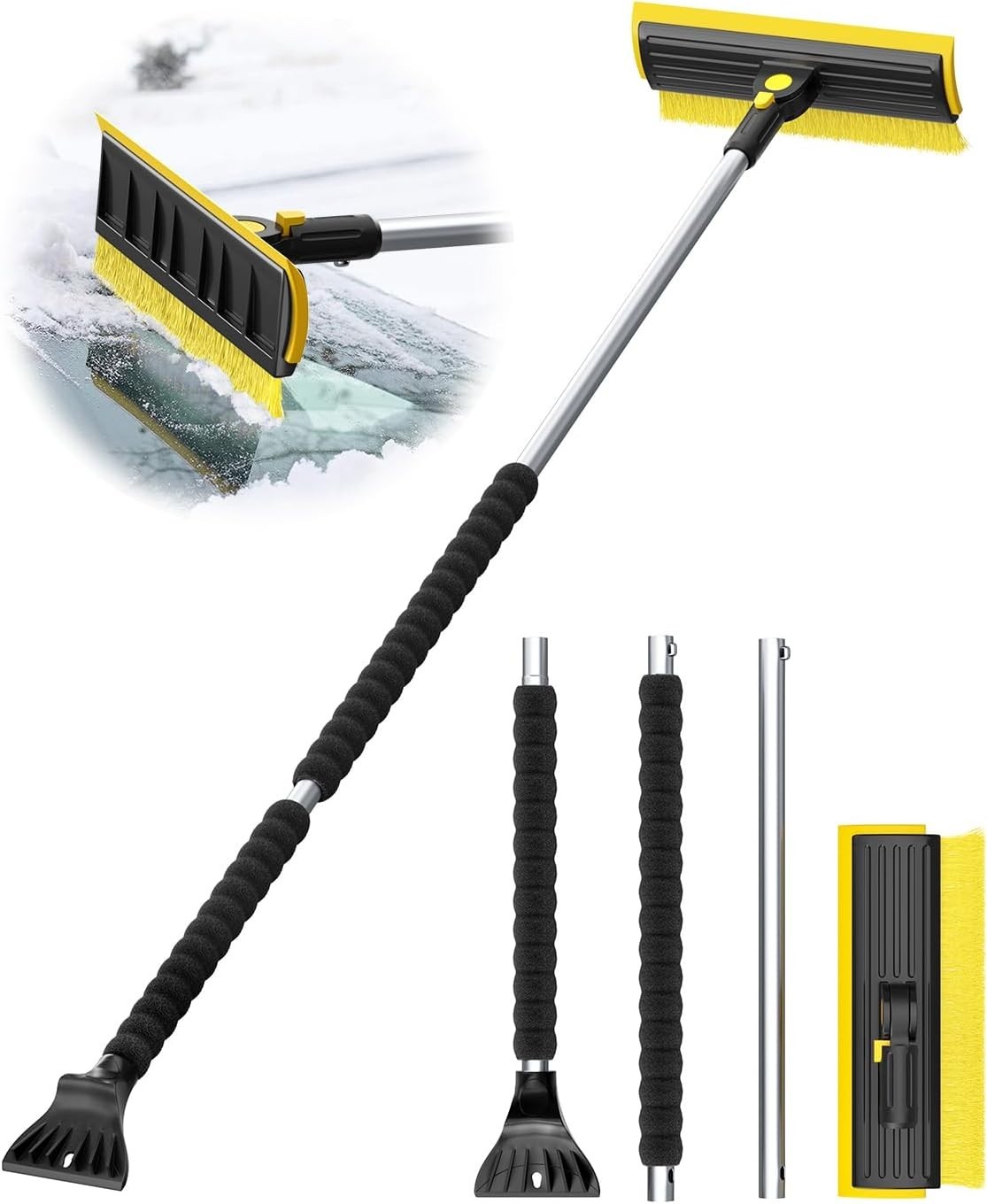 Versatile 3-in-1 Ice Scraper & Snow Brush - 55.7" Adjustable for All Vehicles