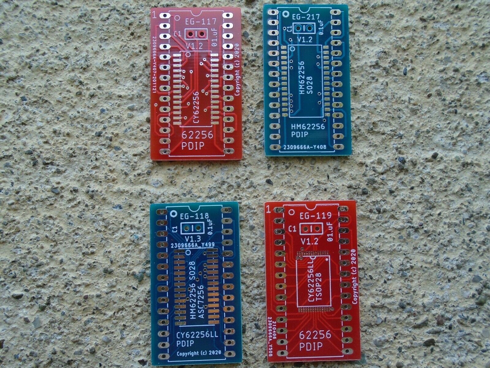 FOUR PCS PCB HM62256 PDIP ADAPTERS FOR SRAM CY62256LL ACS7256 SO28 TSOP28
