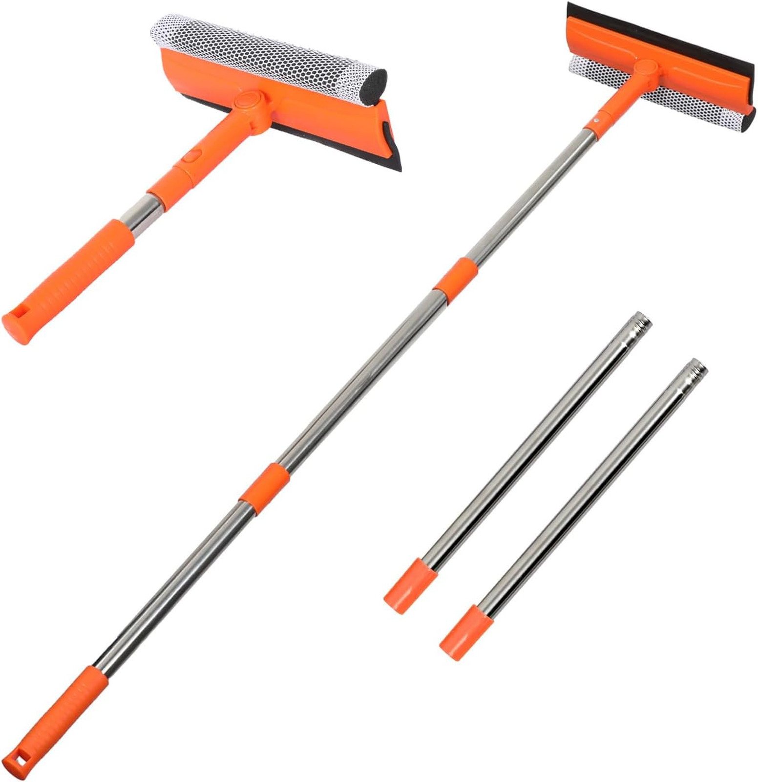 Professional Window Squeegee with Long Stainless Steel Handle 2 in 1 Glass