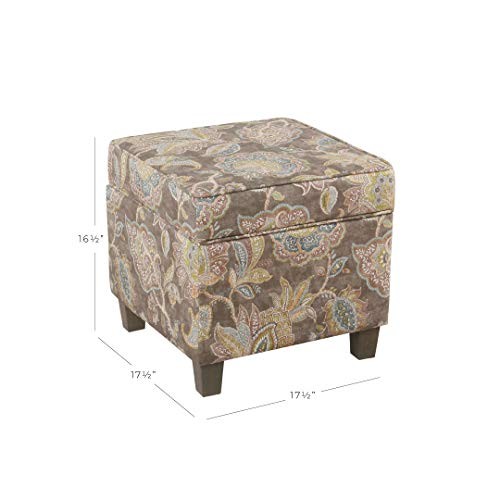 Classic Square Storage Ottoman with Lift Off Lid | Ottoman with Gray Floral