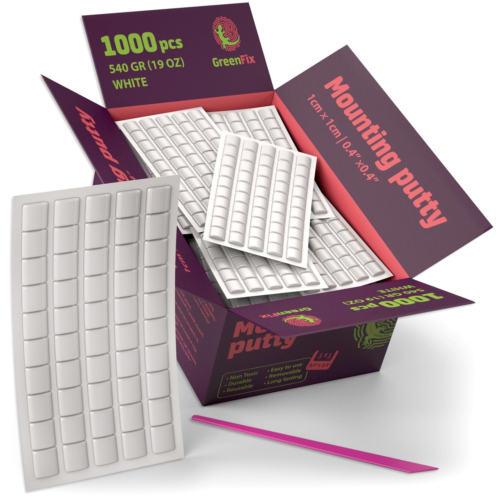 GreenFix Bulk Set Mounting Putty 19oz - 1000PCs White Sticky Tack -