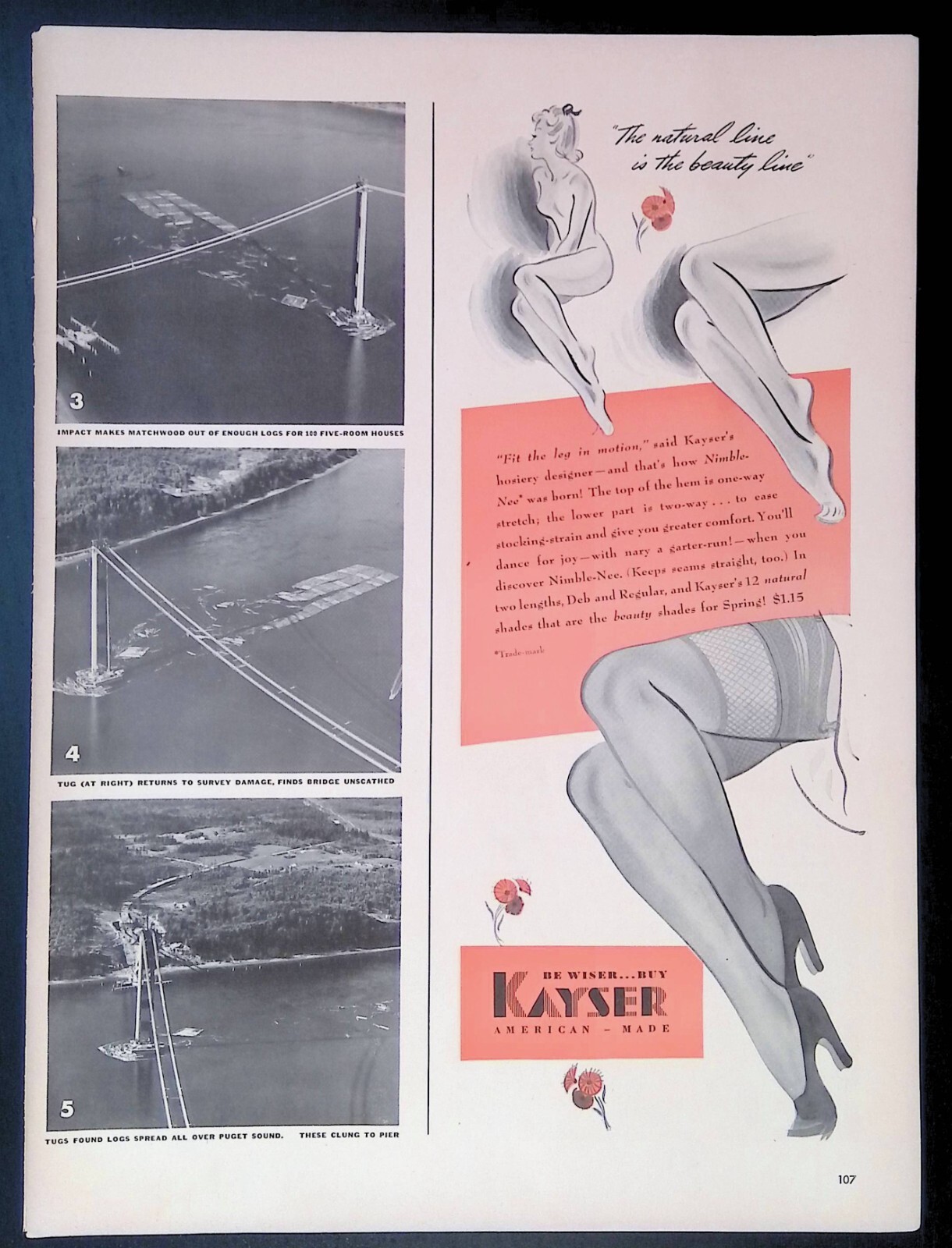 Print Ad 1940's Pretty Woman Kayser Nimble Knee Legs Heels Garter