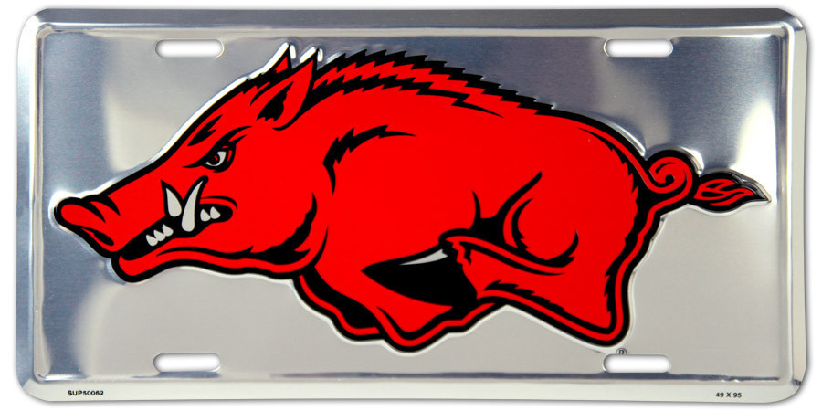 ARKANSAS RAZORBACKS CAR TRUCK TAG CHROME LICENSE PLATE METAL SIGN UNIVERSITY