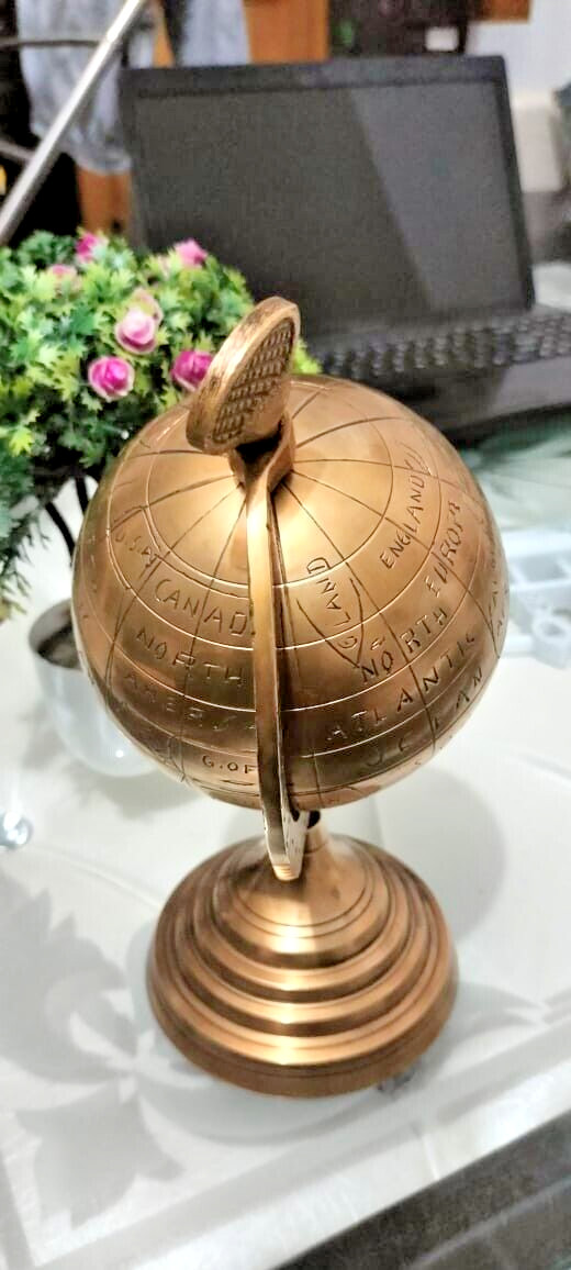 Antique 5" Brass World Map Sphere Full Brass Globe Table Top Home Decor GIFT