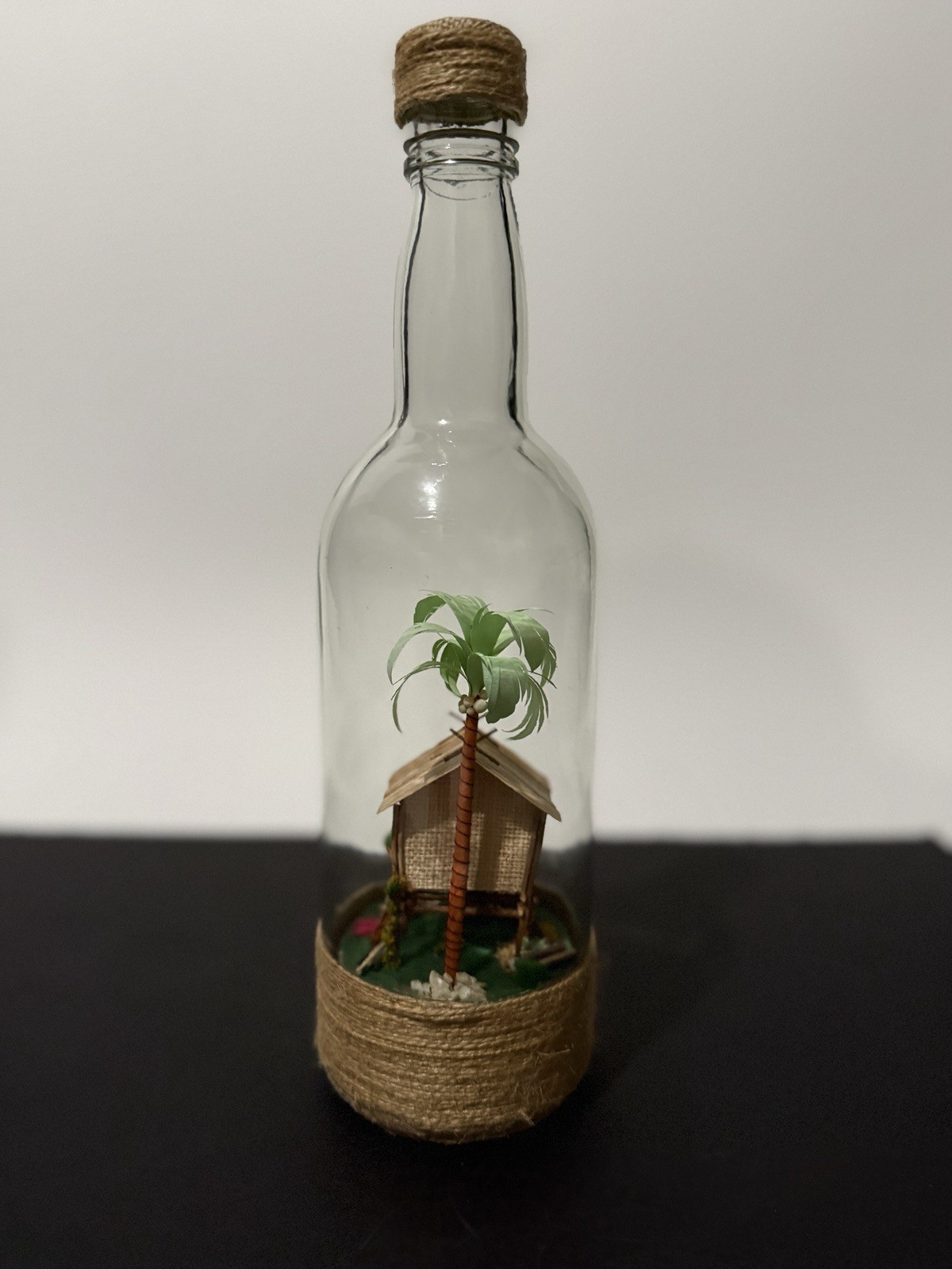 Vintage Handmade Philippines Diorama in Glass Bottle Detailed Tropical Hut Scene