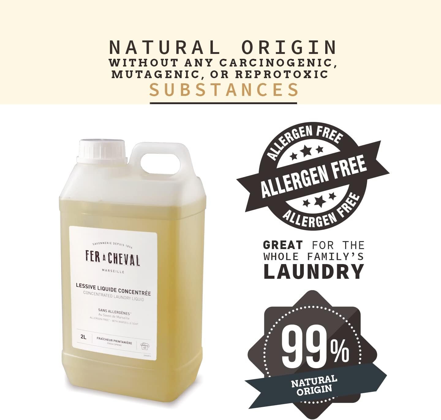 Fer à Cheval Concentrated Laundry Liquid, Allergen Free with Marseille Soap...