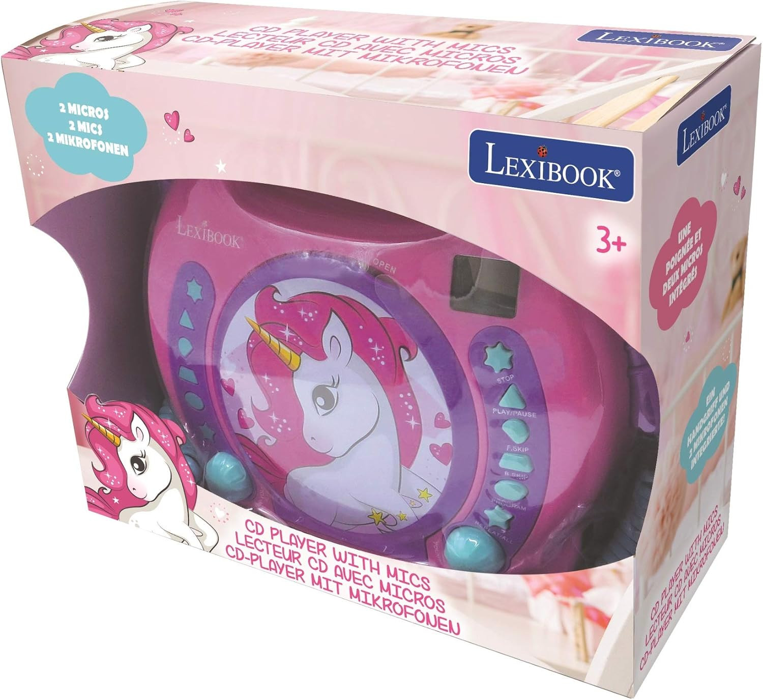Unicorn - CD Player with Mics, Programming Function, Headphones Jack, for Kids,